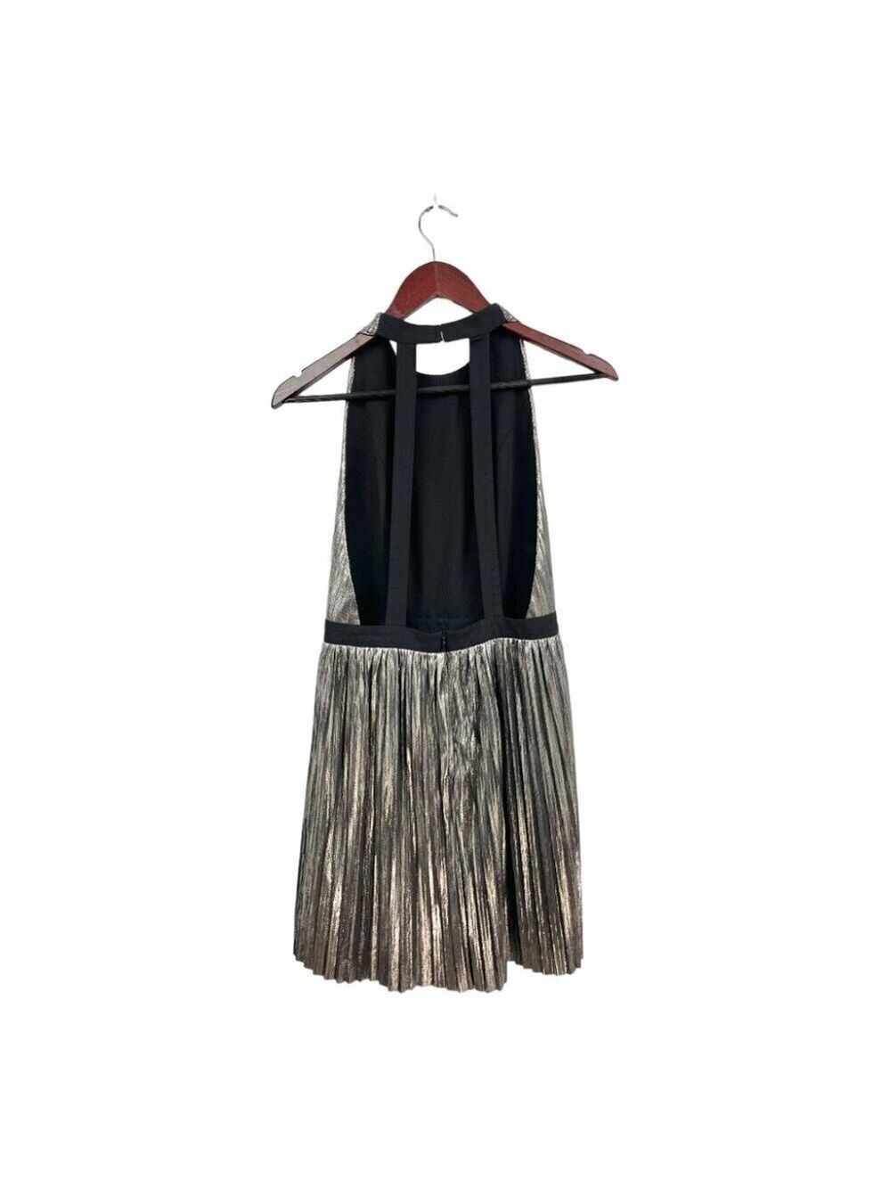 ** Gentle Fawn Loretta Silver Metallic Pleated Halter Mini Dress Size 2 - Picture 4 of 6
